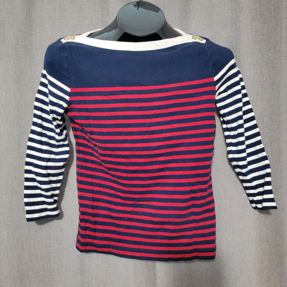 Polo by Ralph Lauren Red White And Blue Striped 3/4 Sleeve Top